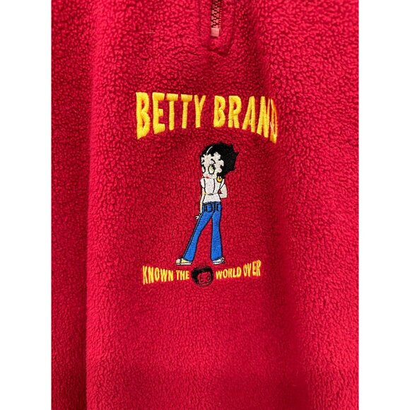 Vintage Betty Boop Red Fleece Pullover Quarter Zip Sweatshirt Size Large - Picture 3 of 5